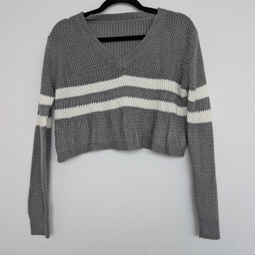 Academia Collegiate Super Cropped Striped V-Neck Women's Sweater Sz S